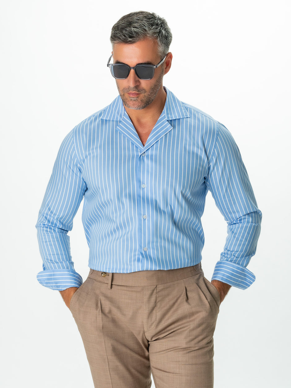 Camasa Barbati Albastru Bleu Dungi 100% Bumbac Italian Monti BMan0019 (7)