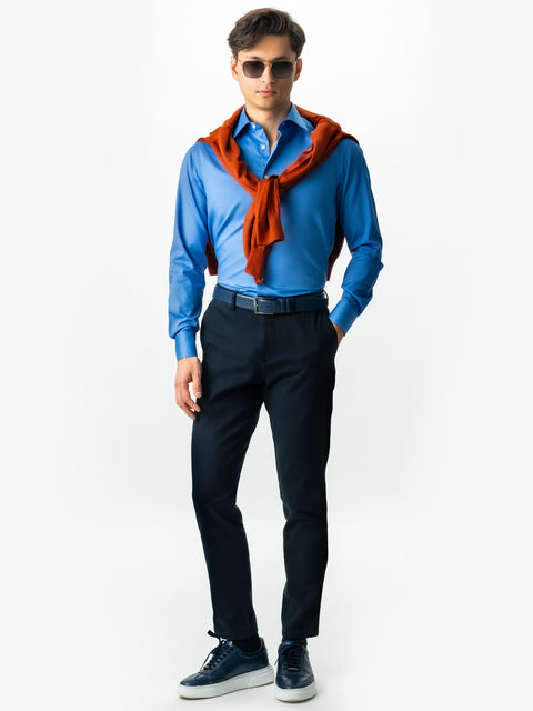 Camasa Barbati Smart Casual & Office Albastru Corporate 100% Bumbac Usor De Calcat All Season Bman0030 (3)