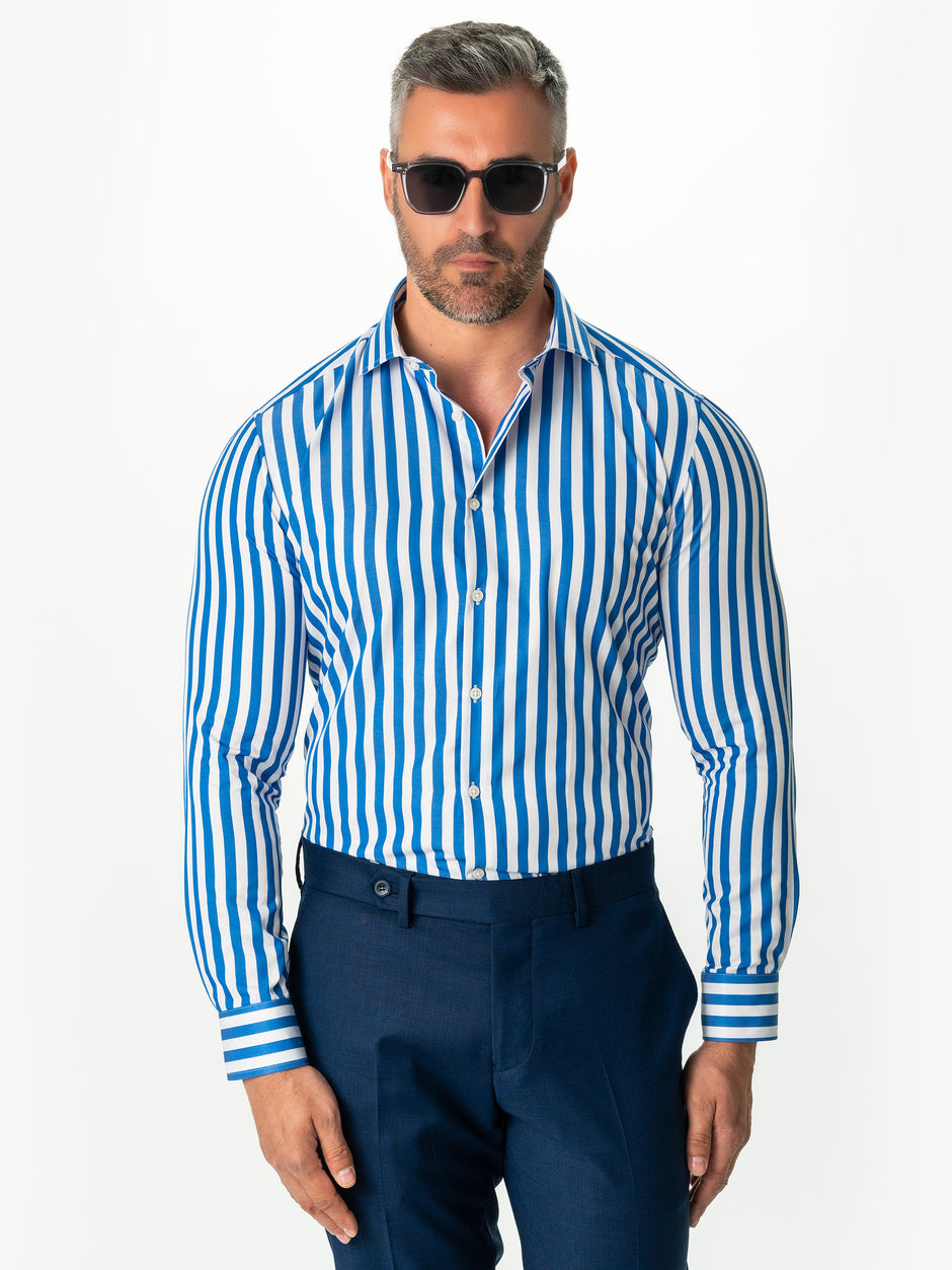 Camasa Barbati Business Albastru Marine În Dungi Bumbac Poplin BMan0016 (5)