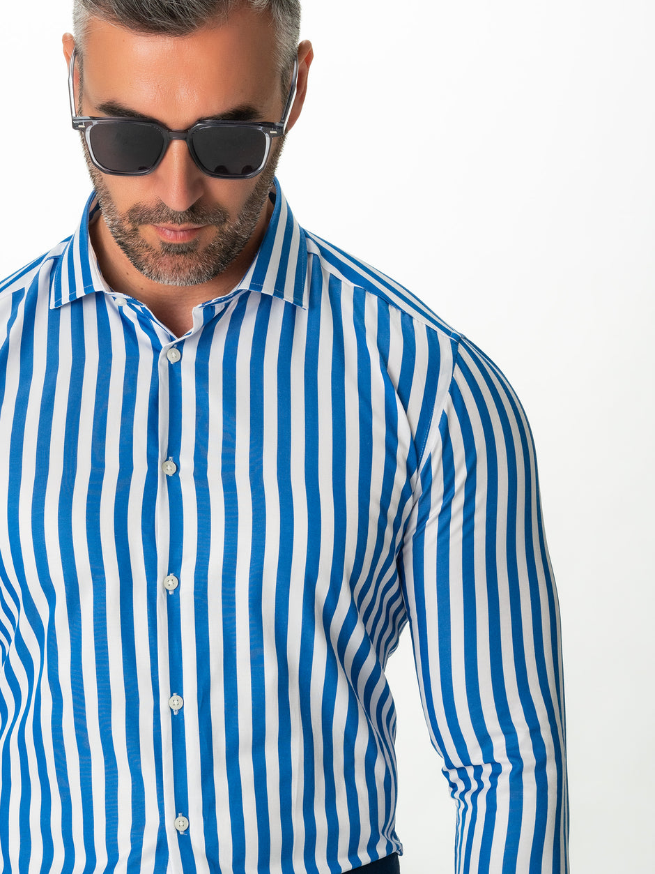 Camasa Barbati Business Albastru Marine În Dungi Bumbac Poplin BMan0016 (2)