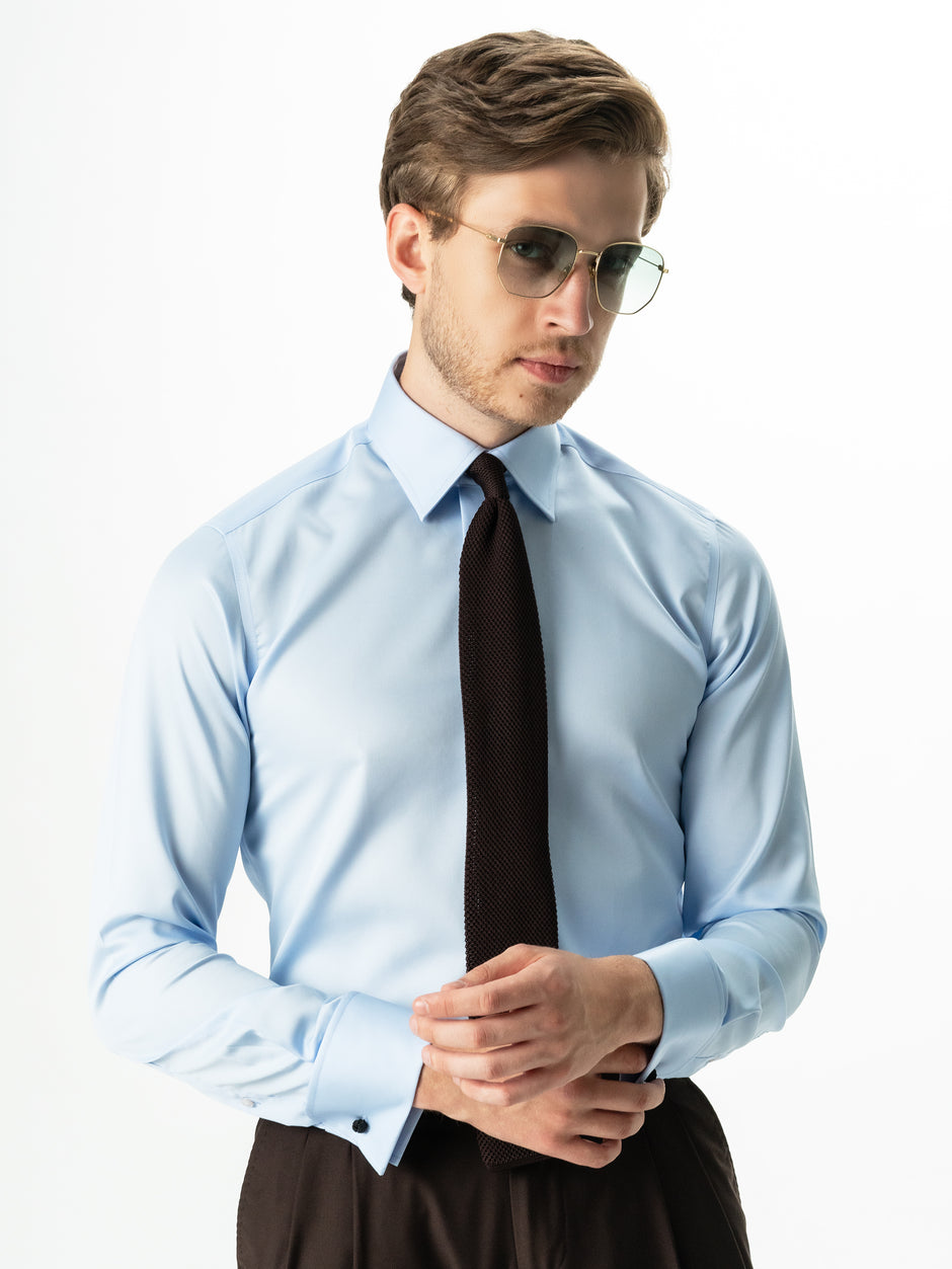 Camasa Barbati Bleu Manseta Dubla Din Bumbac Monti No Iron BMan0006 (1)
