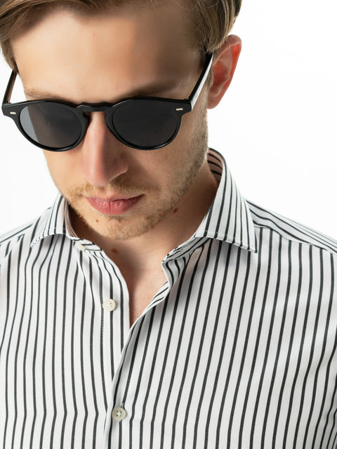 Camasa Barbati Alba In Dungi Negre De Vara Smart Casual  BMan0015 (3)