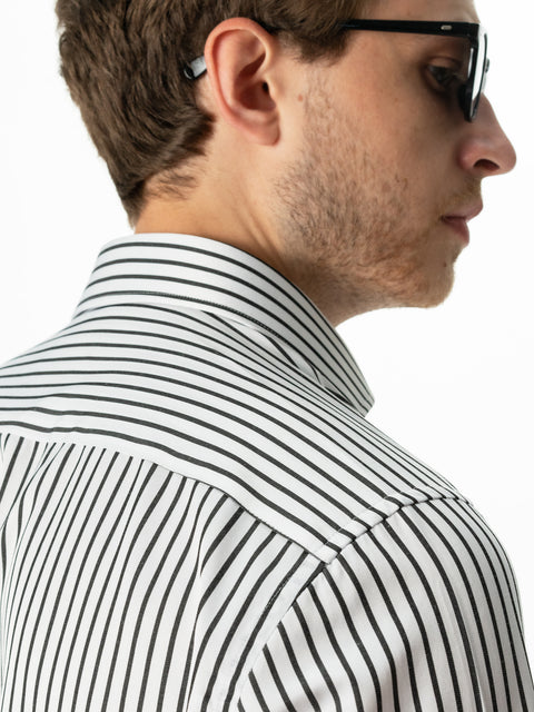 Camasa Barbati Alba In Dungi Negre De Vara Smart Casual  BMan0015 (4)