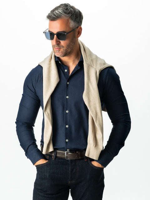 Camasa Bărbați Office & Smart Casual Bleumarin Din Bumbac Natural Tip Flanel BMan0037 (1)
