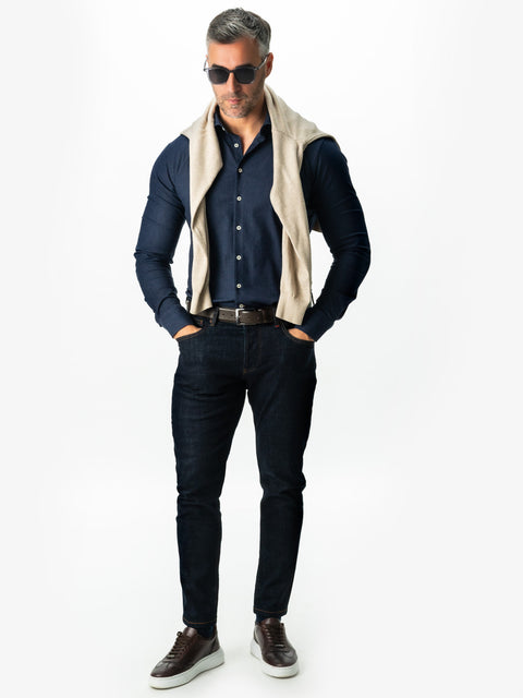 Camasa Bărbați Office & Smart Casual Bleumarin Din Bumbac Natural Tip Flanel BMan0037 (7)