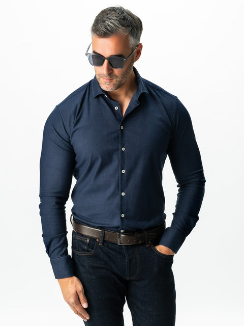 Camasa Bărbați Office & Smart Casual Bleumarin Din Bumbac Natural Tip Flanel BMan0037 (3)