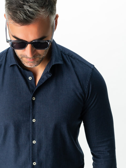 Camasa Bărbați Office & Smart Casual Bleumarin Din Bumbac Natural Tip Flanel BMan0037 (2)