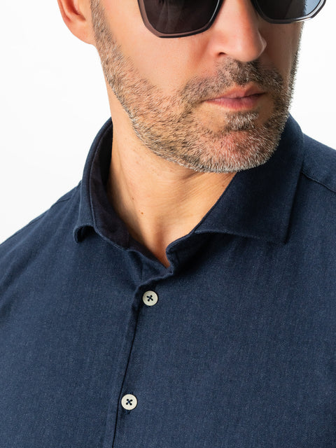 Camasa Bărbați Office & Smart Casual Bleumarin Din Bumbac Natural Tip Flanel BMan0037 (8)