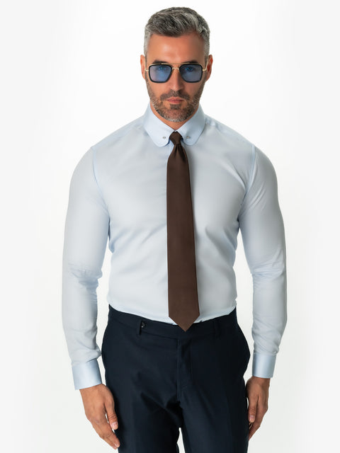Camasa Albastru Bleu Guler Ac Pin Bărbați Bumbac Super Non Iron BMan0003 (5)