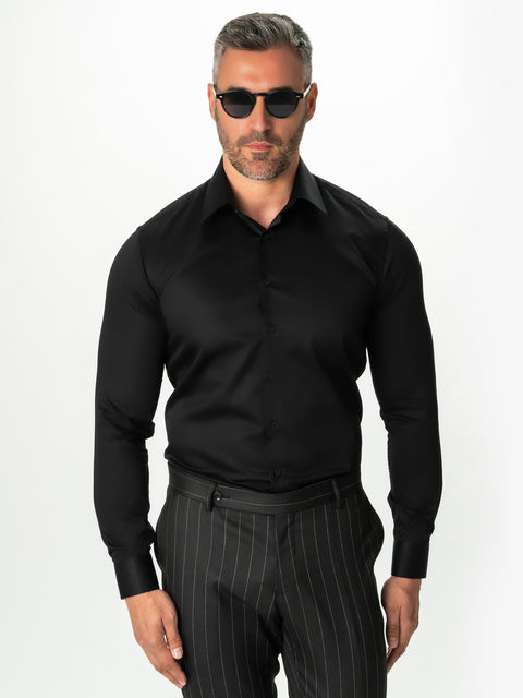Camasa Neagră 100% Bumbac Natural Bărbați Slim Fit Ușor De Călcat BMan0005 (5)