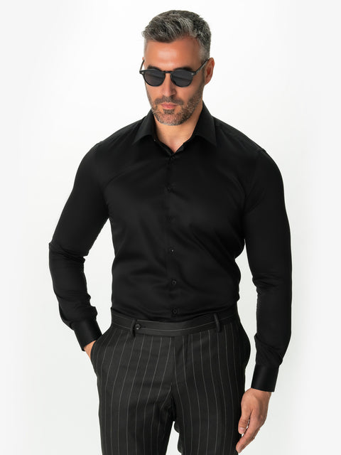 Camasa Neagră 100% Bumbac Natural Bărbați Slim Fit Ușor De Călcat BMan0005 (1)