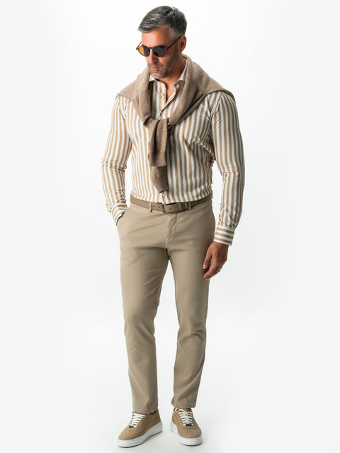 Camasa Bărbați Business Alba În Dungi Bej Smart Casual & Eleganta BMan0016 (3)