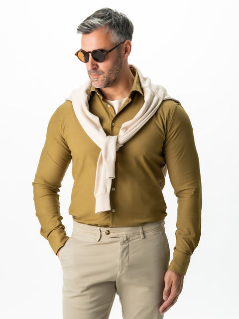 Camasa Bărbați Office & Smart Casual Bej Mustar Din Bumbac Natural Tip Flanel BMan0037 (1)