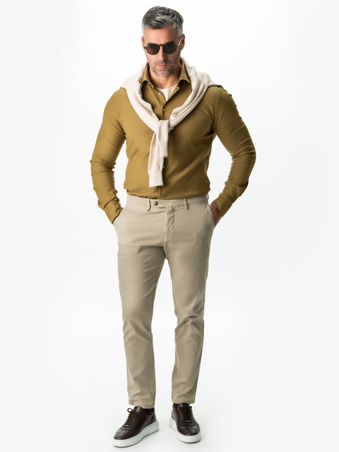 Camasa Bărbați Office & Smart Casual Bej Mustar Din Bumbac Natural Tip Flanel BMan0037 (5)