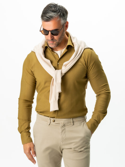 Camasa Bărbați Office & Smart Casual Bej Mustar Din Bumbac Natural Tip Flanel BMan0037 (3)
