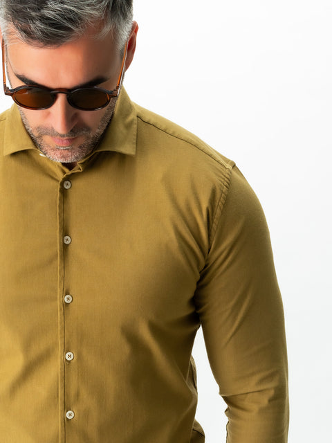 Camasa Bărbați Office & Smart Casual Bej Mustar Din Bumbac Natural Tip Flanel BMan0037 (6)