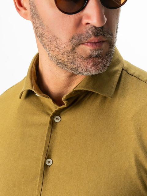 Camasa Bărbați Office & Smart Casual Bej Mustar Din Bumbac Natural Tip Flanel BMan0037 (2)