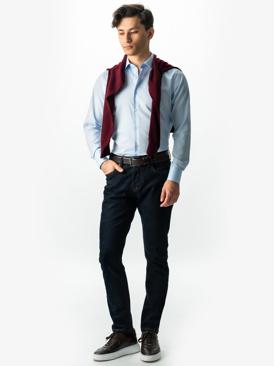 Camasa Barbati Eleganta Albastru Bleu 100% Bumbac  All Season Bman0030 (3)
