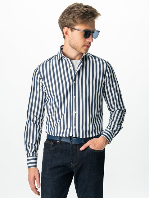 Camasa Bărbați Business Albastru Bleumarin În Dungi Smart Casual & Eleganta BMan0016 (3)