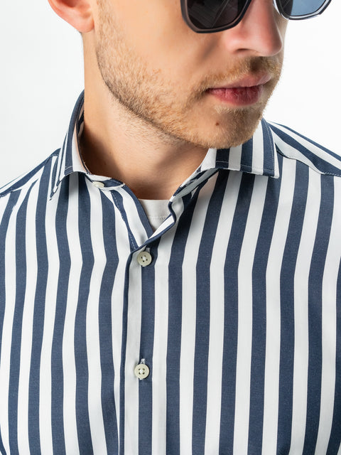 Camasa Bărbați Business Albastru Bleumarin În Dungi Smart Casual & Eleganta BMan0016 (2)