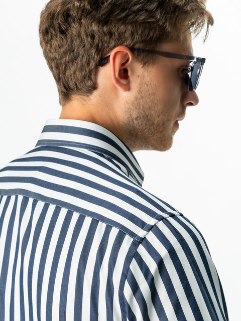 Camasa Bărbați Business Albastru Bleumarin În Dungi Smart Casual & Eleganta BMan0016 (5)
