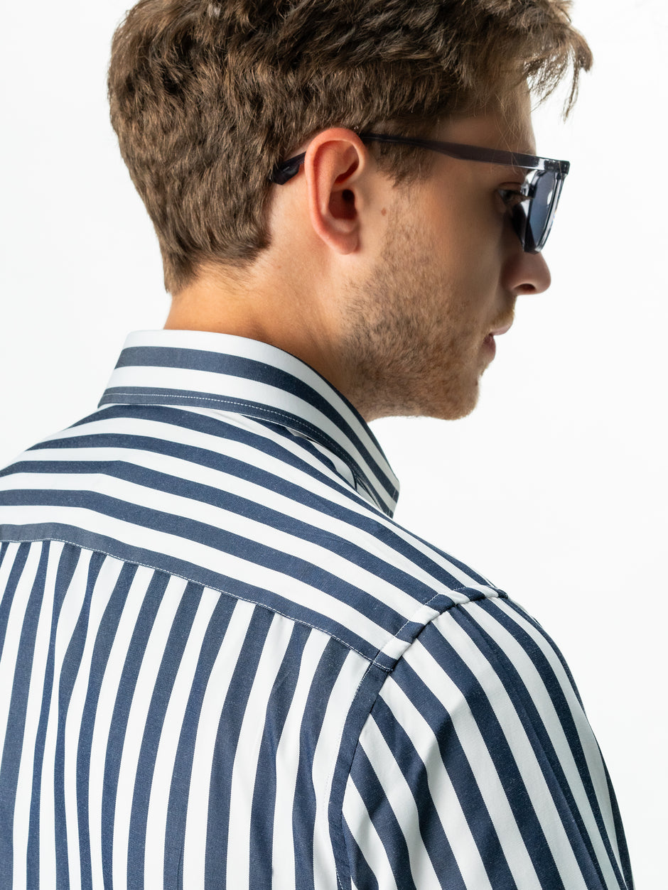 Camasa Bărbați Albastru Bleumarin În Dungi Smart Casual BMan0016 (11)