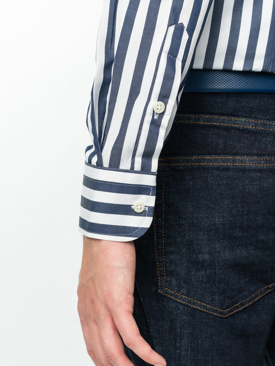 Camasa Barbati Business Albastru Marine În Dungi Bumbac Poplin BMan0016 (6)