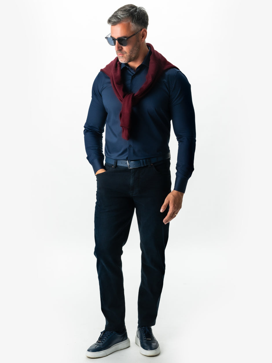 Camasa Barbati Eleganta Albastru Bleumarin 100% Bumbac  All Season Bman0030 (6)