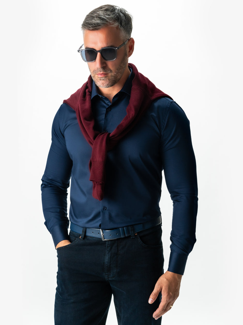 Camasa Barbati Eleganta Albastru Bleumarin 100% Bumbac  All Season Bman0030 (1)