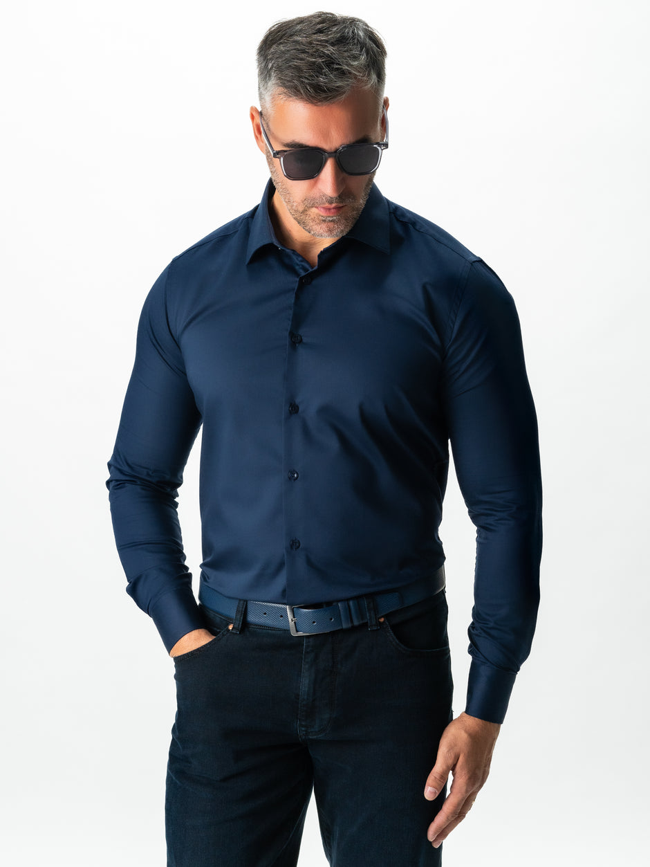 Camasa Barbati Eleganta Albastru Bleumarin 100% Bumbac  All Season Bman0030 (4)