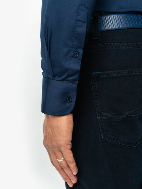 Camasa Barbati Eleganta & Office Albastru Bleumarin 100% Bumbac Usor De Calcat All Season Bman0030 (5)