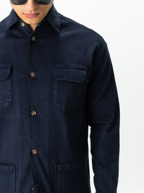 Jacheta Bleumarin Tip Overshirt Camasa Safari Barbati Toamna & Iarna Din Bumbac BMan0038 (6)