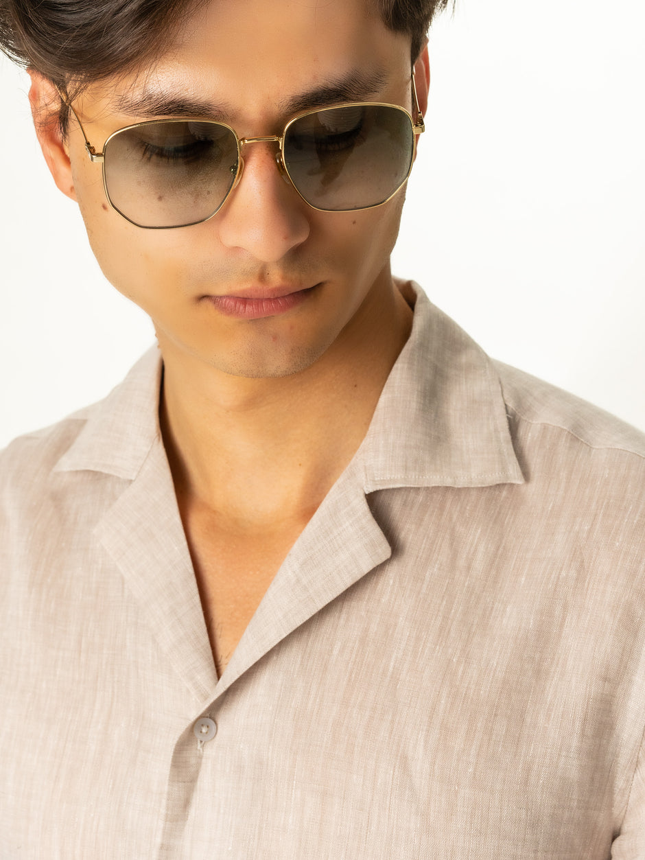 Camasa Premium Vintage 100% In Natural Barbati Crem Guler Camp De Vara BMan0022 (2)