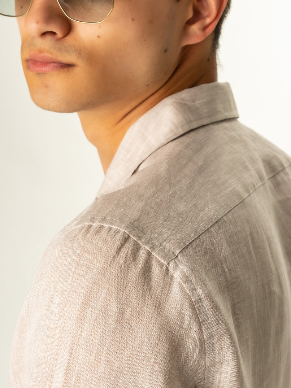 Camasa Premium Vintage 100% In Natural Barbati Crem Guler Camp De Vara BMan0022 (6)