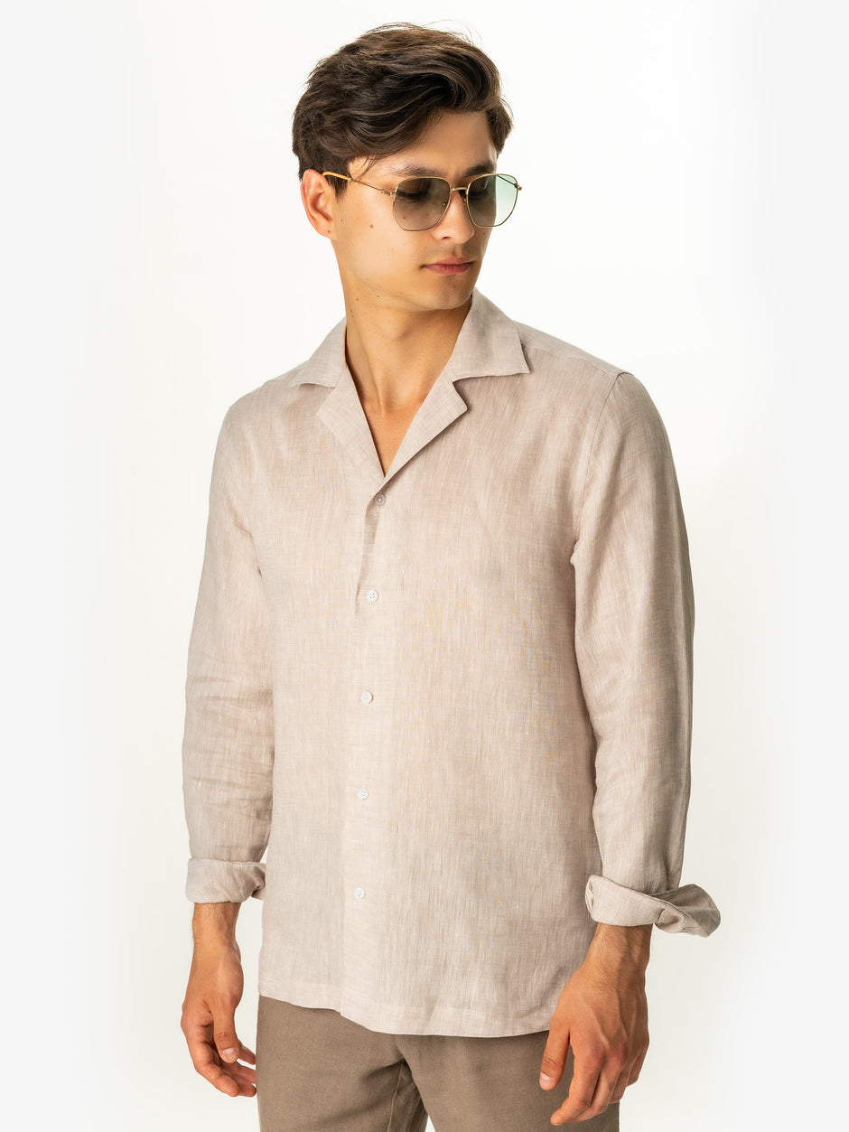 Camasa Premium Vintage 100% In Natural Barbati Crem Guler Camp De Vara BMan0022 (5)