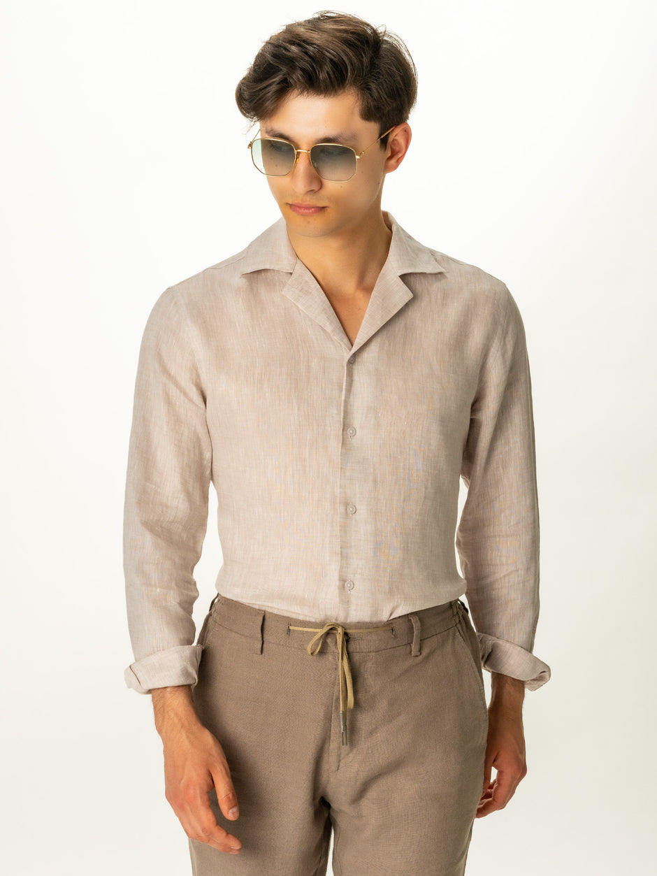 Camasa Premium Vintage 100% In Natural Barbati Crem Guler Camp De Vara BMan0022 (3)