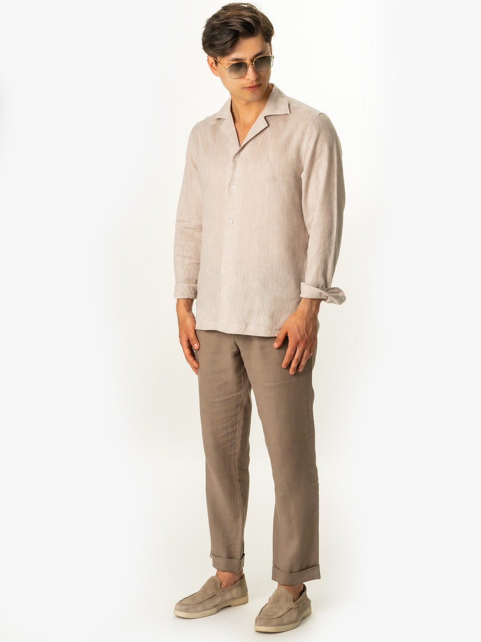 Camasa Premium Vintage 100% In Natural Barbati Crem Guler Camp De Vara BMan0022 (8)