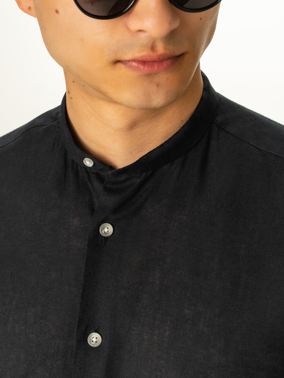 Camasa In Natural Barbati Neagra Guler Tunica De Vara BMan0009 (6)