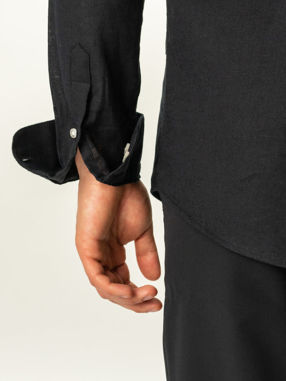 Camasa In Natural Barbati Neagra Guler Tunica De Vara BMan0009 (2)