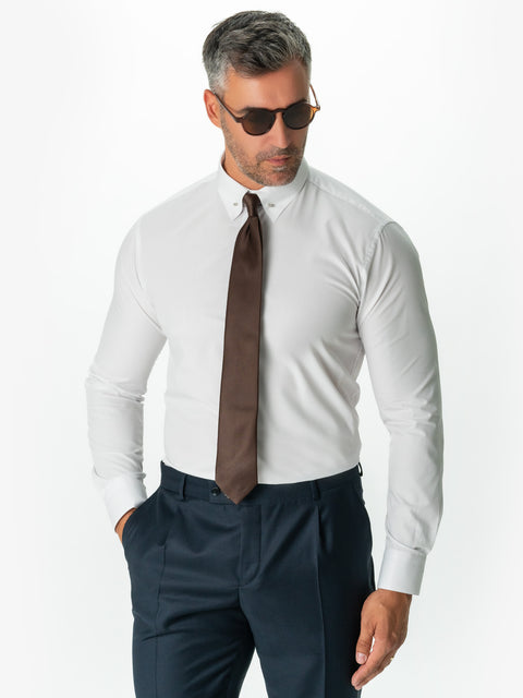 Cămașă Albă Bărbați Elegantă Bumbac Usor De Calcat Guler Ac Pin BMan0012 (4)