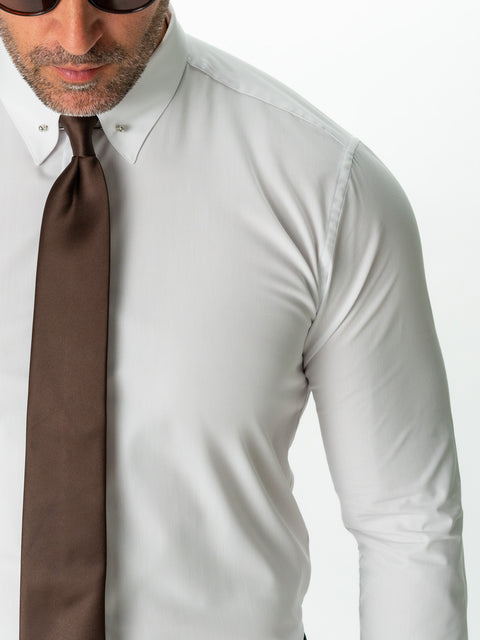 Cămașă Albă Bărbați Elegantă Bumbac Usor De Calcat Guler Ac Pin BMan0012 (2)