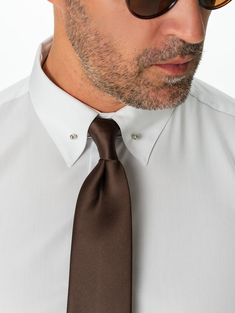 Cămașă Albă Bărbați Elegantă Bumbac Usor De Calcat Guler Ac Pin BMan0012 (5)