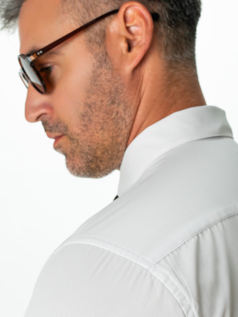 Cămașă Albă Bărbați Elegantă Bumbac Usor De Calcat Guler Ac Pin BMan0012 (7)