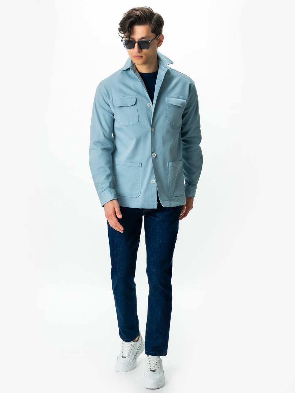 Jacheta Barbati Albastru Bleu Tip Camasa Overshirt Primavara 100% Bumbac BMan0038 (9)