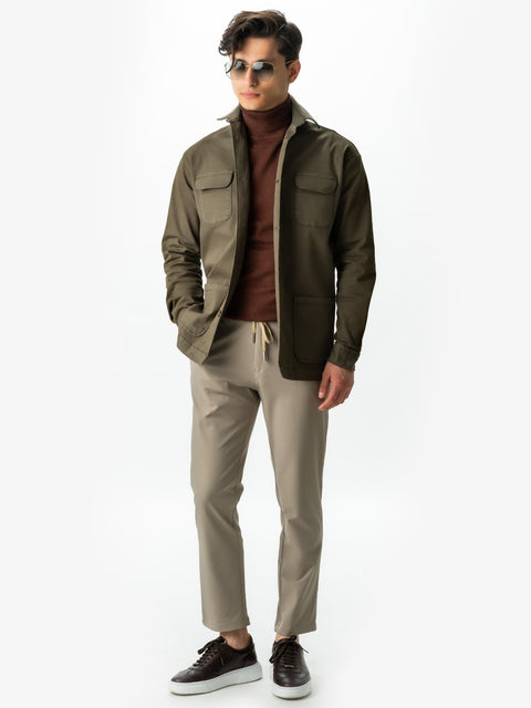 Jacheta Verde Kaki Tip Overshirt Camasa Safari Barbati Toamna & Iarna Din Bumbac BMan0038 (4)