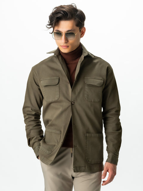 Jacheta Verde Kaki Tip Overshirt Camasa Safari Barbati Toamna & Iarna Din Bumbac BMan0038 (6)