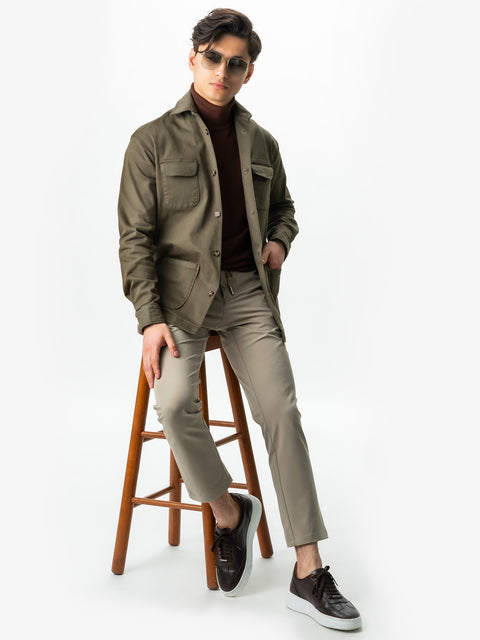 Jacheta Verde Kaki Tip Overshirt Camasa Safari Barbati Toamna & Iarna Din Bumbac BMan0038 (8)