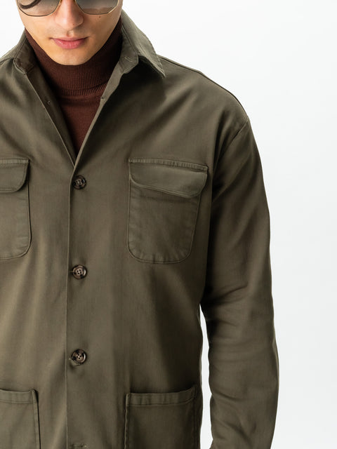 Jacheta Verde Kaki Tip Overshirt Camasa Safari Barbati Toamna & Iarna Din Bumbac BMan0038 (9)