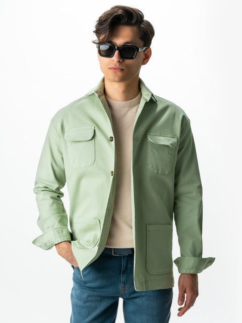 Jacheta Verde Lime Tip Overshirt Camasa Safari Barbati Toamna & Iarna Din Bumbac BMan0038