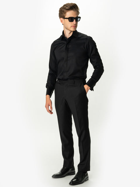 Camasa Barbati Neagra 100% Bumbac Monti Usor De Calcat BMan0006 (8)